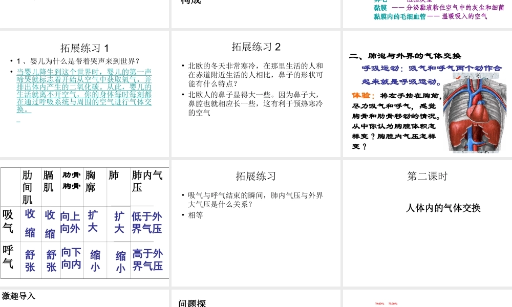 2014秋七年级生物上册 第二章 第一节 人体与外界的气体交换（第1课时）课件 （新版）济南版