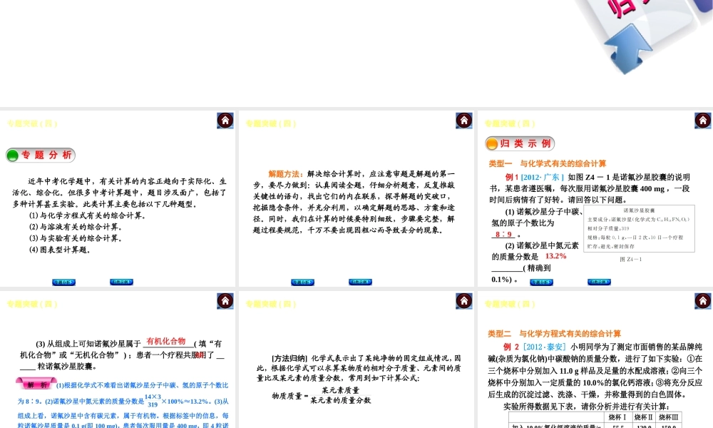 2014中考化学复习方案 专题突破四 计算应用题（专题分析+归类示例，含2013中考真题）权威课件