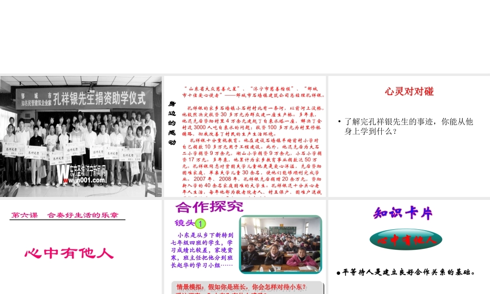 2014年秋八年级政治上册 第六课 第一框 心中有他人课件 鲁教版