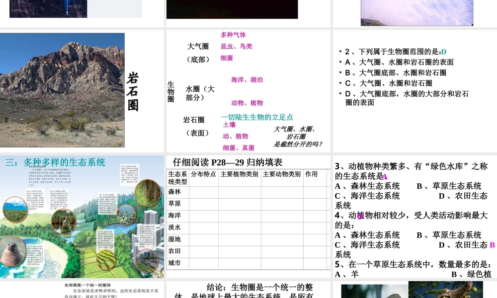 2014秋七年级生物上册 第一单元 第二章 第五节 生物圈是最大的生态系统（第1课时）课件 新人教版