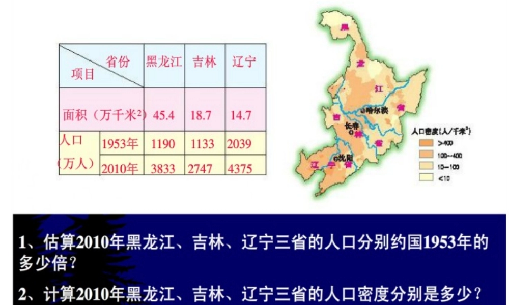 2015年八年级地理下册《第六章 第二节 东北地区的人口与城市分布》课件 （新版）湘教版