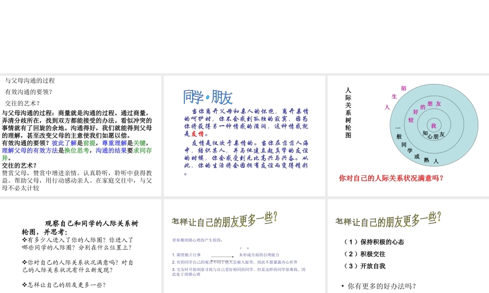 2014年秋八年级政治上册 第三课 第一框 同学 朋友课件 新人教版