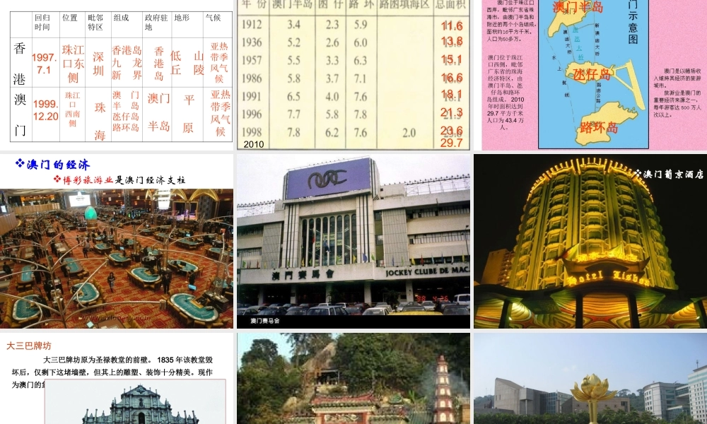 2015年八年级地理下册《第七章 第二节 澳门特别行政区的旅游文化特色》课件 （新版）湘教版