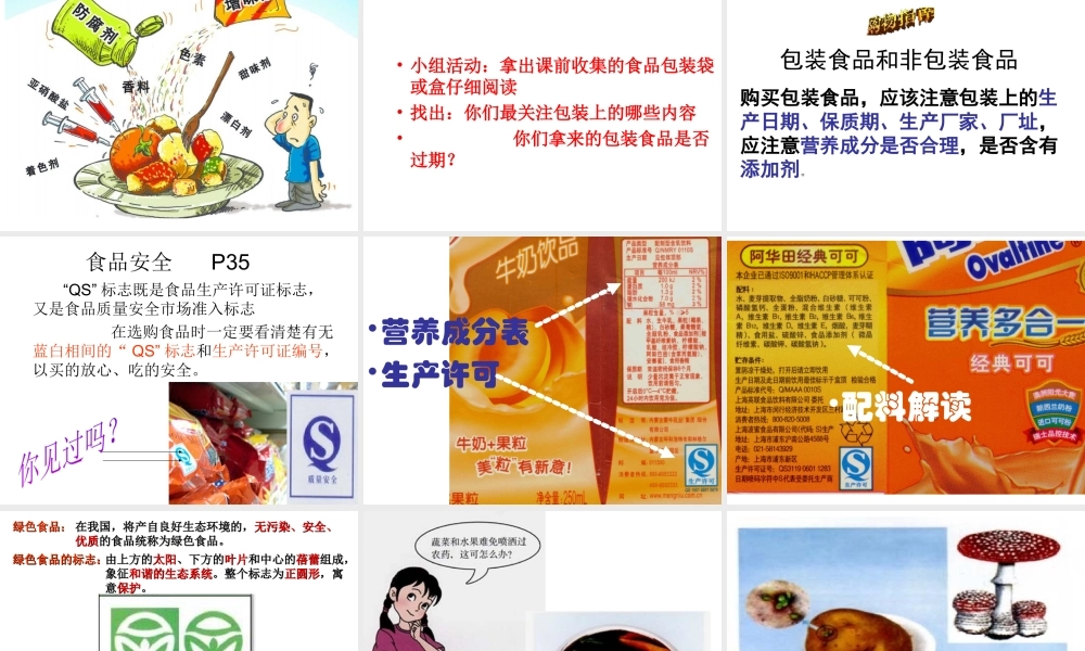 2014秋七年级生物下册 第四单元 第二章 第三节 合理营养与食品安全课件 新人教版