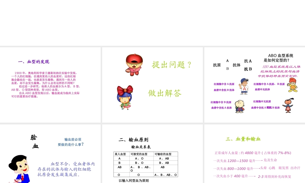 2014秋七年级生物下册 第四章 第四节 输血与血型（第2课时）课件 新人教版