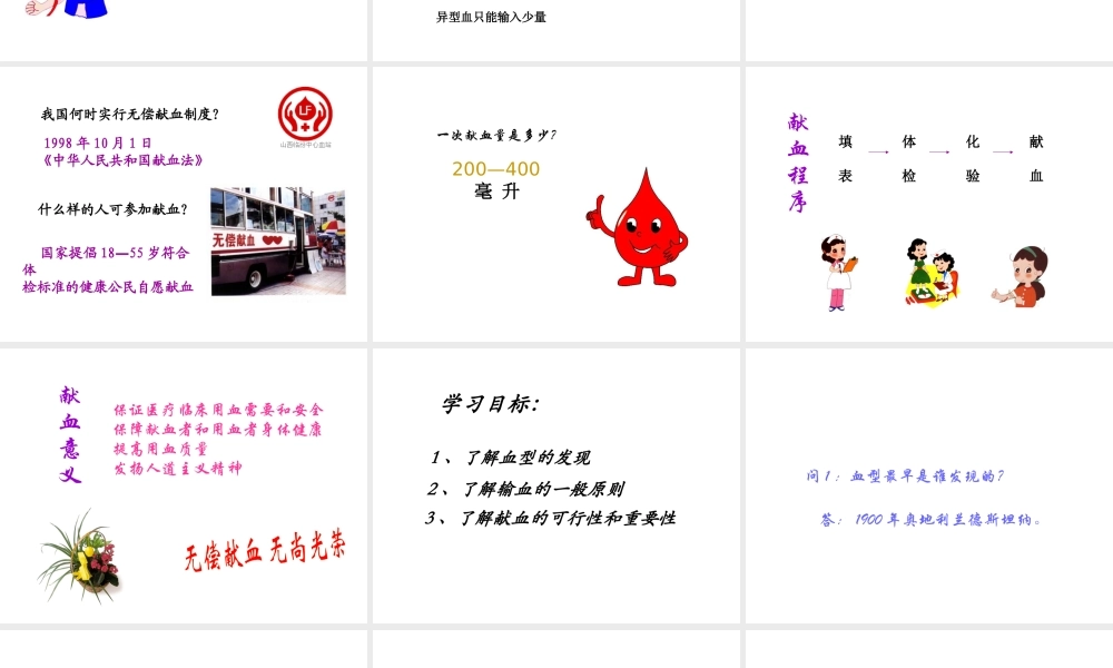 2014秋七年级生物下册 第四章 第四节 输血与血型（第2课时）课件 新人教版