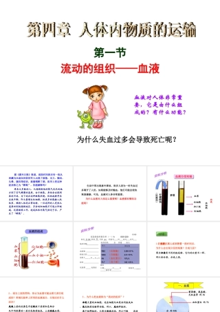 2014秋七年级生物下册 第四章 第一节 流动的组织——血液（第1课时）课件 新人教版