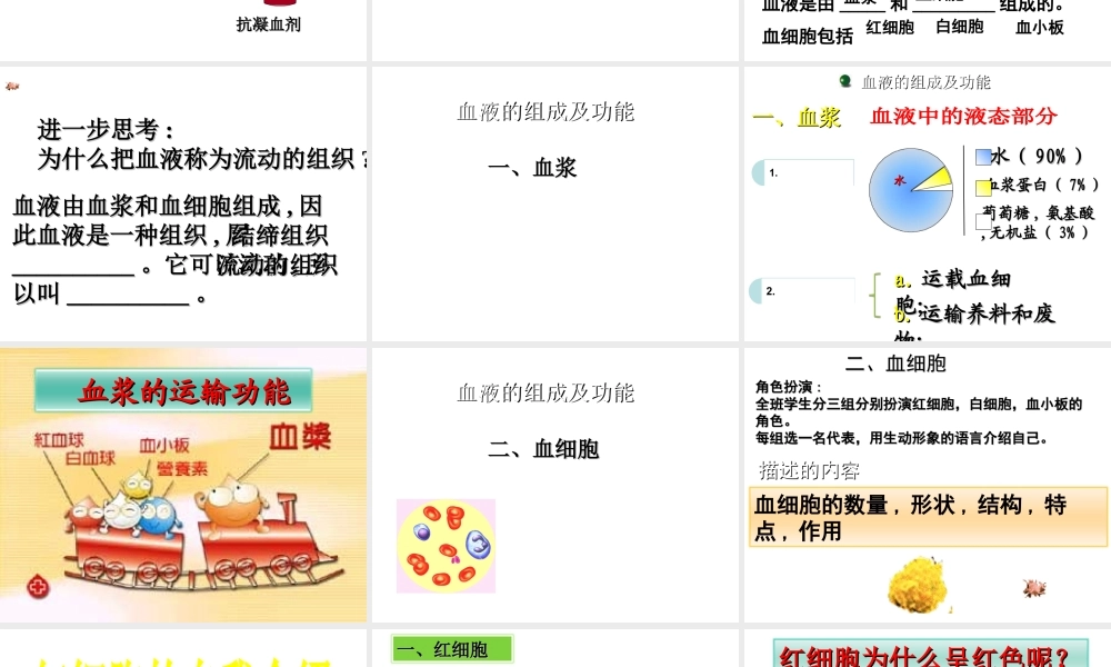 2014秋七年级生物下册 第四章 第一节 流动的组织--血液（第3课时）课件 新人教版