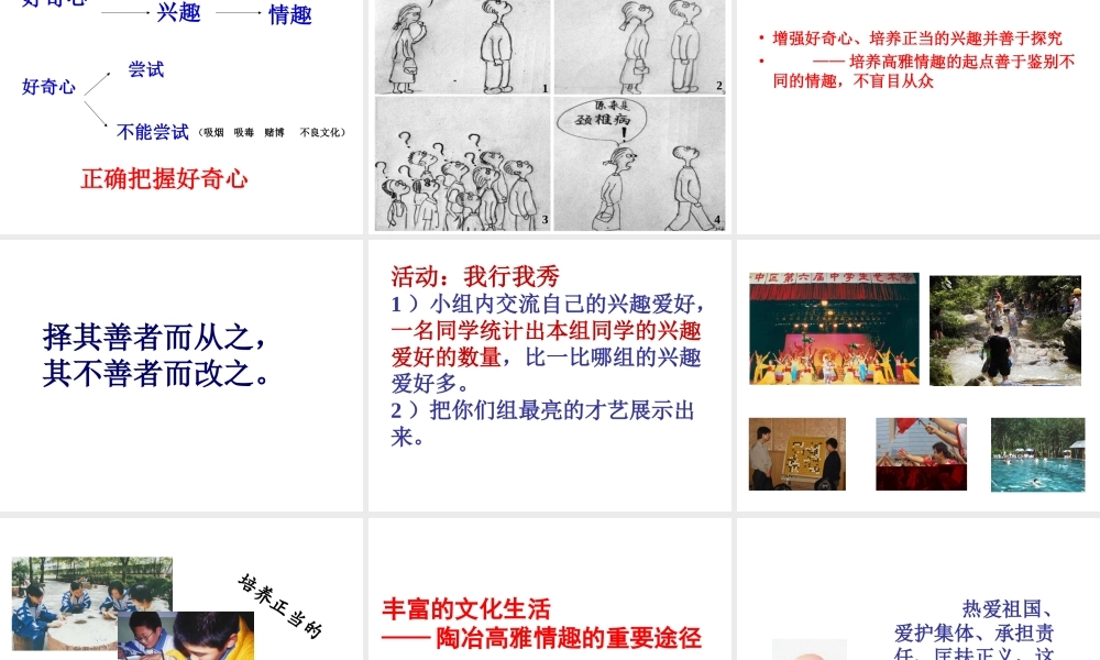 2014秋七年级政治上册 第三单元 第七课 第二框 追寻高雅生活课件 新人教版