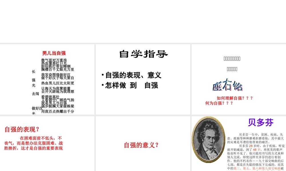 2014秋七年级政治上册 第四单元 第八课 第二框 描绘自强人生课件 鲁教版