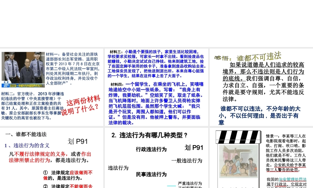 2014秋七年级政治下册 第四单元 第七课 第二框 法不可违课件 新人教版