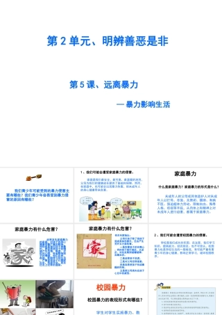 2015年八年级政治下册 第5课 远离暴力（第2课时）课件 北师大版