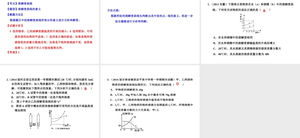 2015届九年级化学下册 8.2.2 溶解度曲线同步精品课件（基础版）（新版）鲁教版
