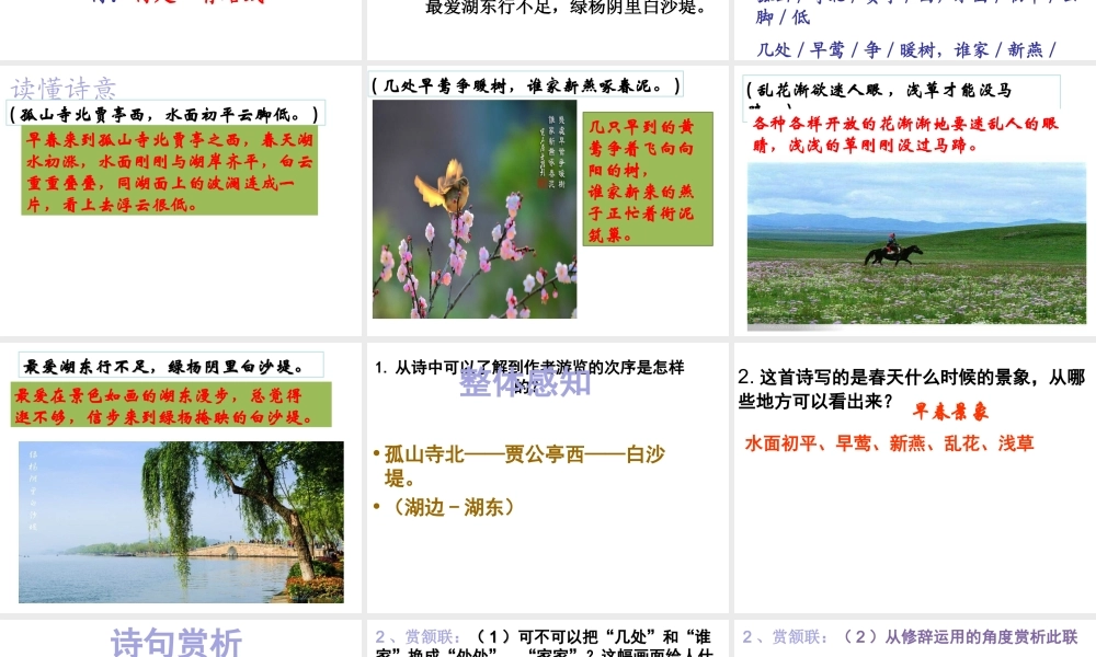 2017八年级语文上册 第三单元 12 唐诗五首 钱塘湖春行课件 新人教版