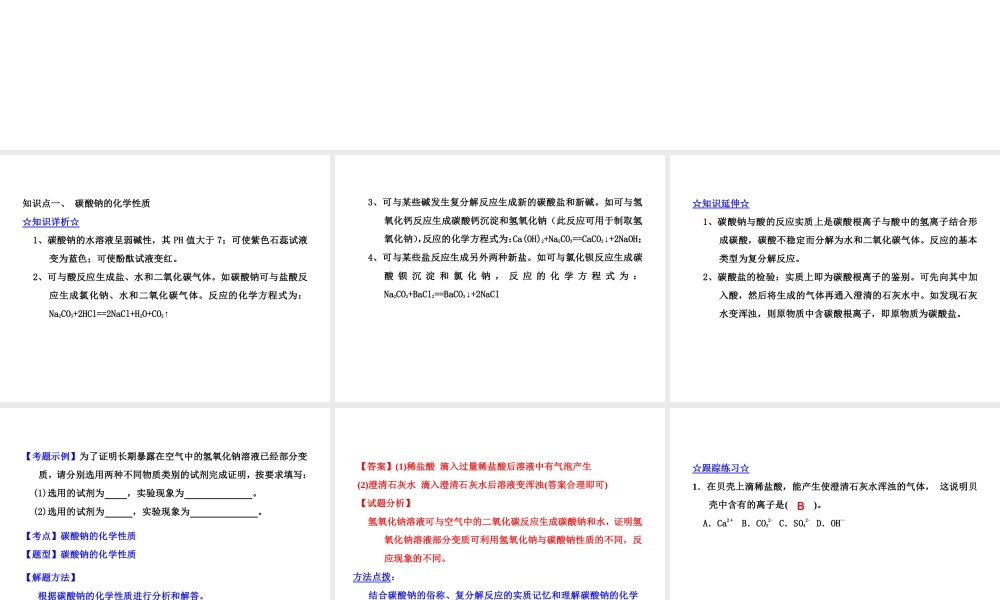 2015届九年级化学下册 8.3.2 碳酸钠的性质同步精品课件（基础版）（新版）鲁教版