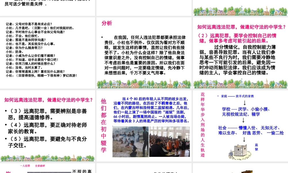 2015年八年级政治下册 第6课 拒绝犯罪（第4课时）课件 北师大版