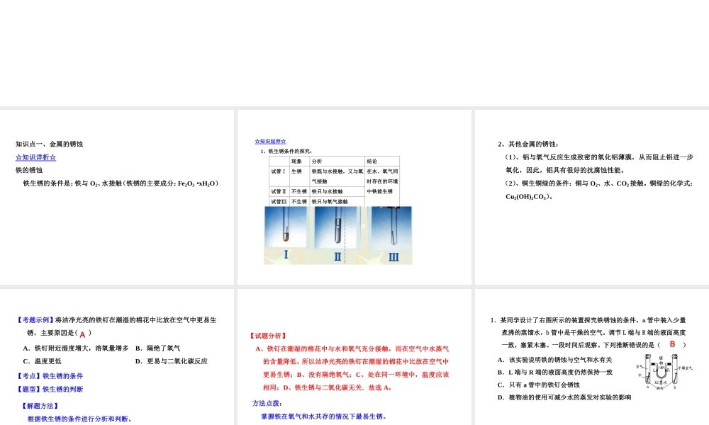 2015届九年级化学下册 9.3 钢铁的锈蚀和防护同步精品课件（基础版）（新版）鲁教版
