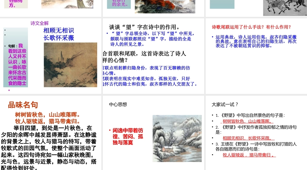 2017八年级语文上册 第三单元 第12课 唐诗五首《野望》课件 新人教版