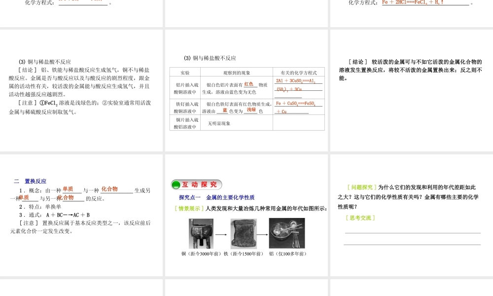 2015九年级化学下册 6.2 金属的化学性质（第1课时）探究金属的化学性质精品课件 （新版）粤教版