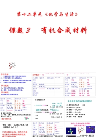 2015年春九年级化学下册 第十二单元 课题3 有机合成材料课件 （新版）新人教版