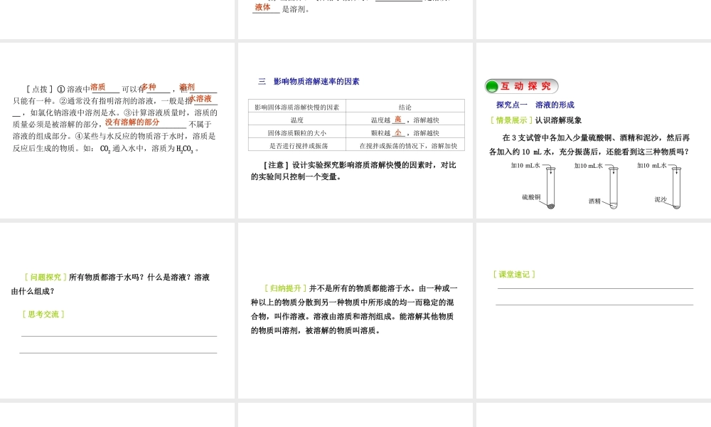 2015九年级化学下册 7.1 溶解与乳化（第1课时）溶解 影响溶质溶解快慢的因素精品课件 （新版）粤教版