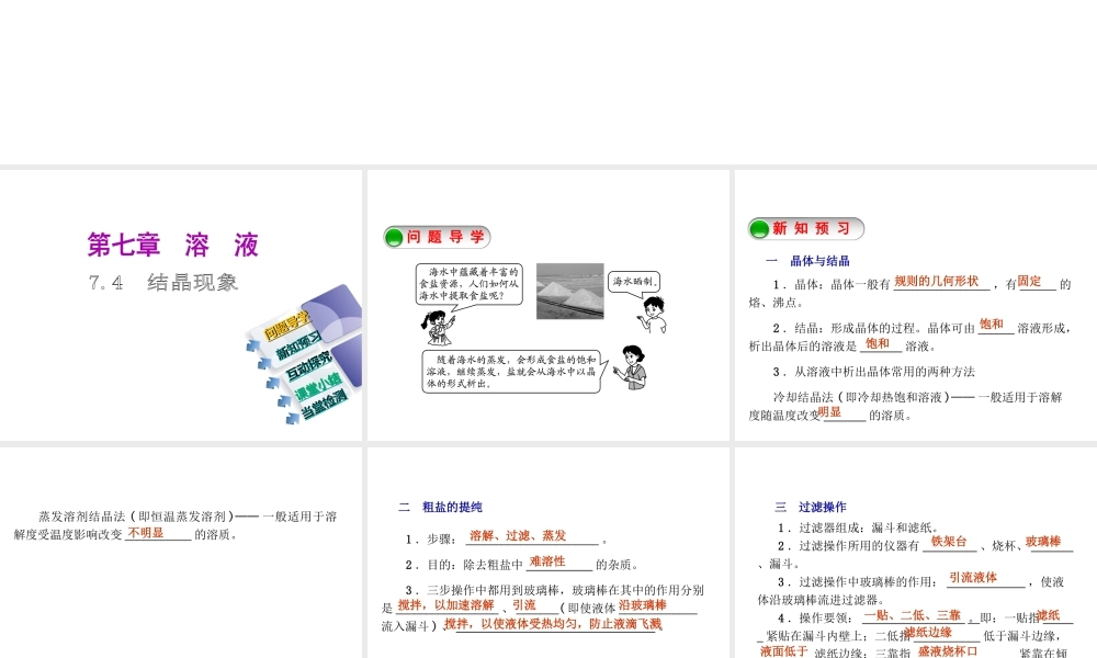 2015九年级化学下册 7.4 结晶现象精品课件 （新版）粤教版