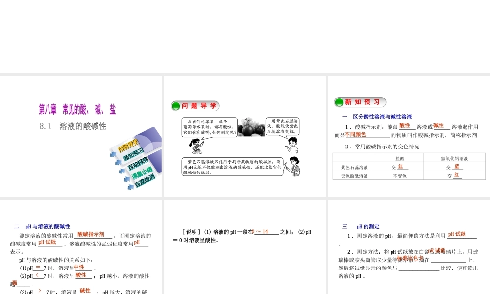 2015九年级化学下册 8.1 溶液的酸碱性精品课件 （新版）粤教版