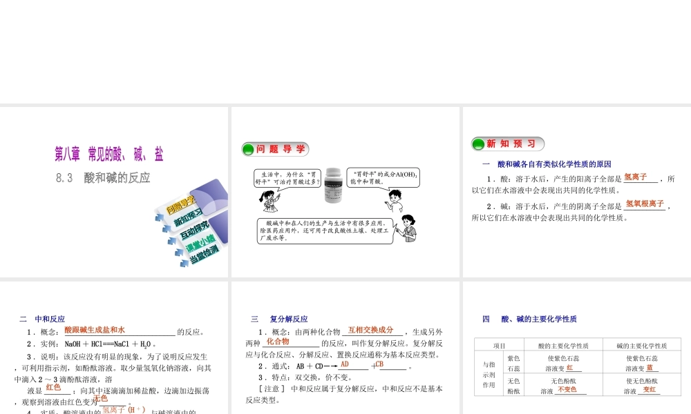 2015九年级化学下册 8.3 酸和碱的反应精品课件 （新版）粤教版