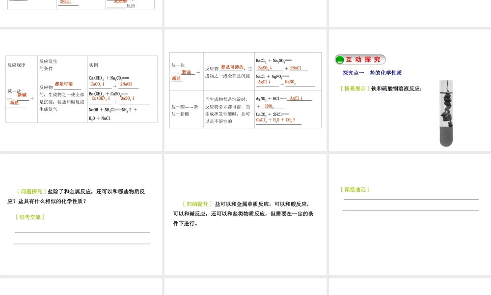 2015九年级化学下册 8.4 常见的盐（第2课时）盐的化学性质 复分解反应发生的条件精品课件 （新版）粤教版