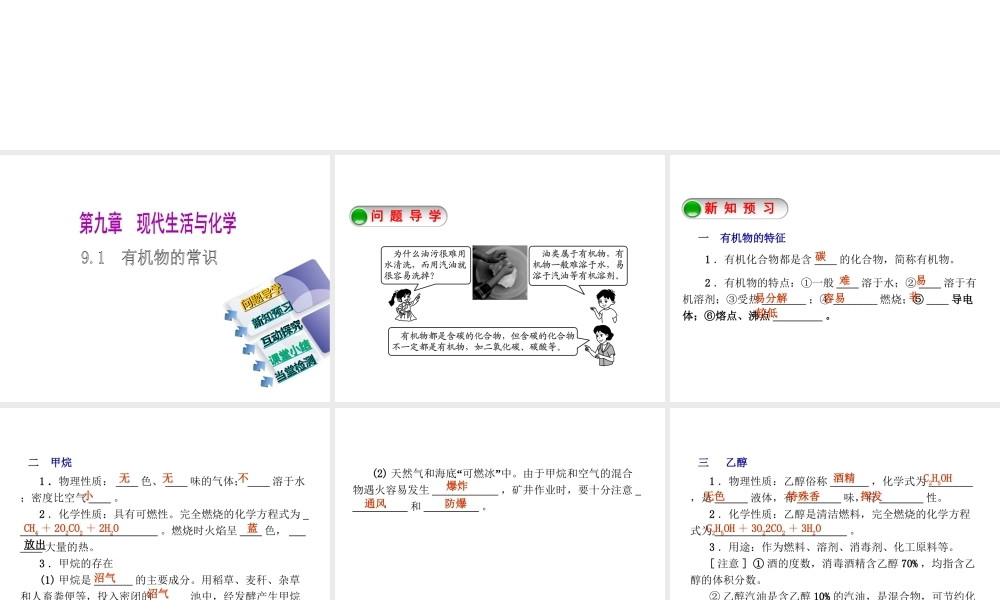 2015九年级化学下册 9.1 有机物的常识精品课件 （新版）粤教版
