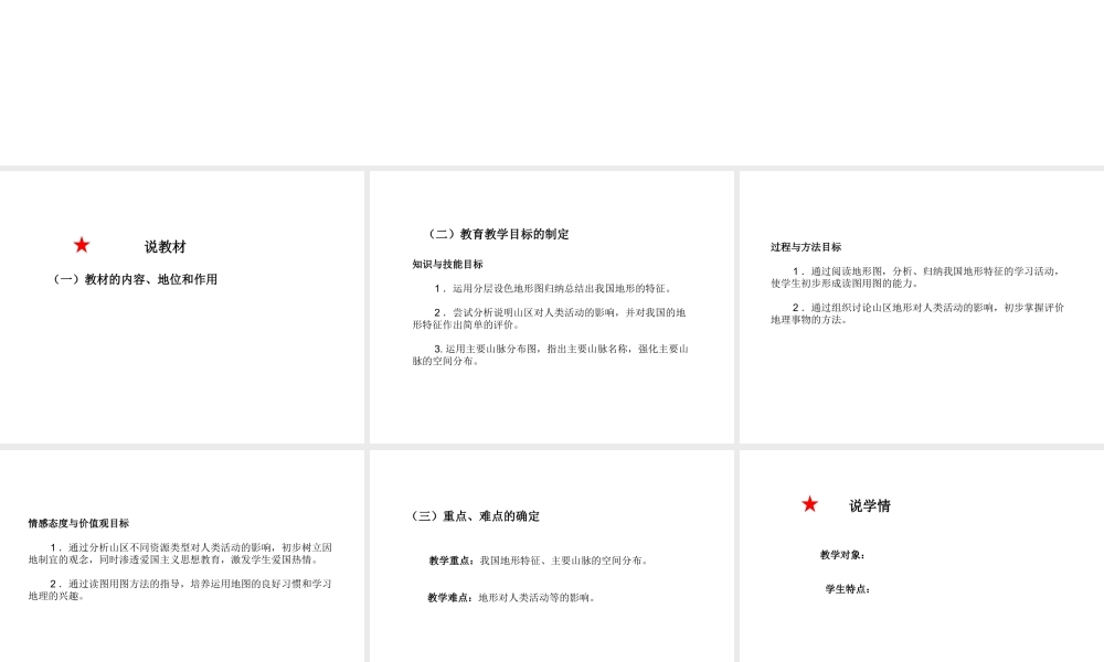 2015年河南省七年级地理上册 3.1 中国的地势与地形说课课件 中图版