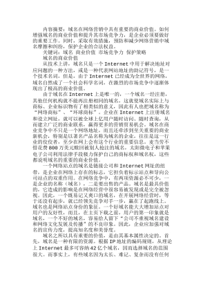 网络营销中域名的商业价值及保护策略分析研究  市场营销专业