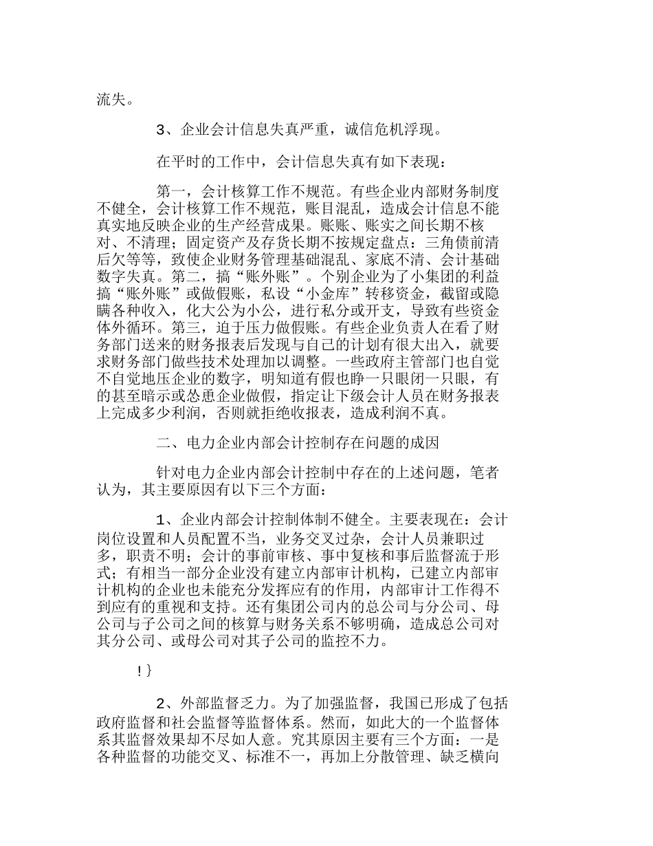 我国电力企业内部会计控制若干问题的思考分析研究  财务管理专业_第2页