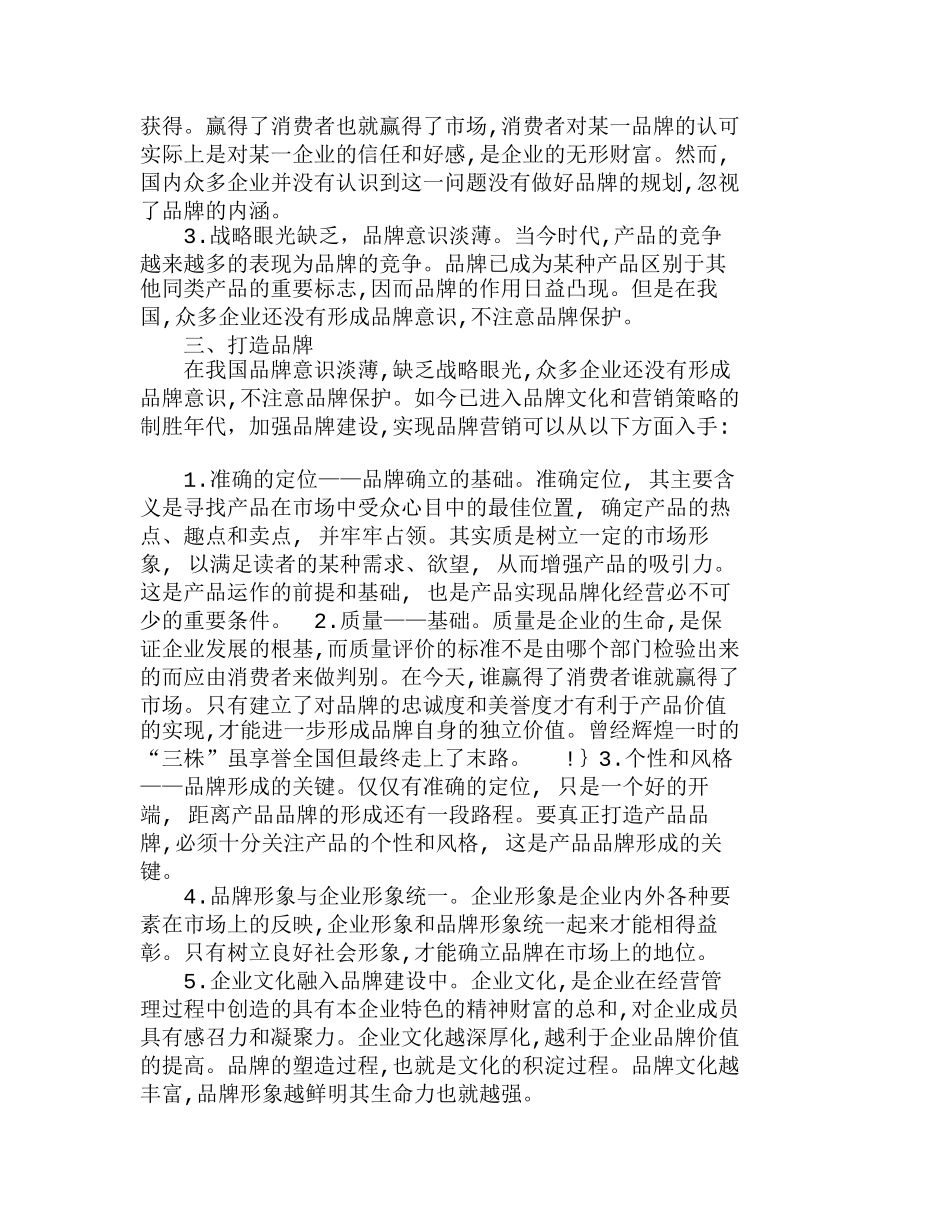 我国企业在打造品牌方面存在的问题分析研究  市场营销专业_第2页