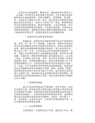 西部民营企业财务管理现状及管理模式探讨分析研究 财务管理专业
