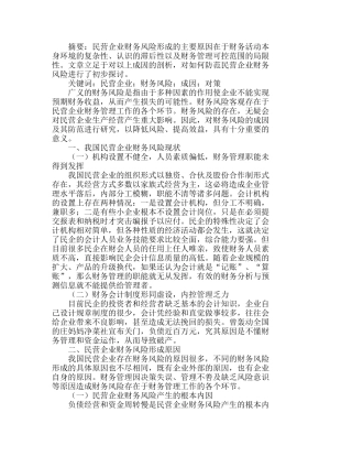 小议民营企业财务风险的成因及防范分析研究  财务管理专业