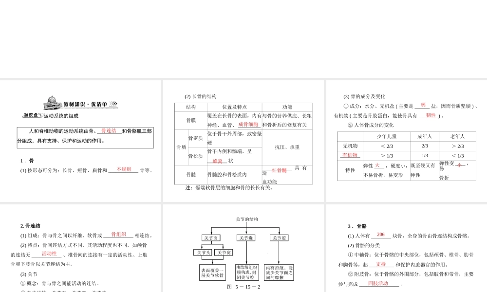 《随堂优化训练》2011年八年级生物上册 第5单元 第15章 第2节 动物运动的形成 配套课件 北师大版