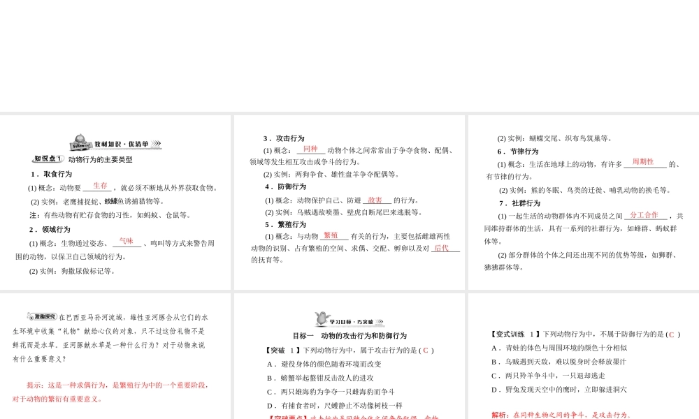 《随堂优化训练》2011年八年级生物上册 第5单元 第16章 第2节 动物行为的主要类型 配套课件 北师大版