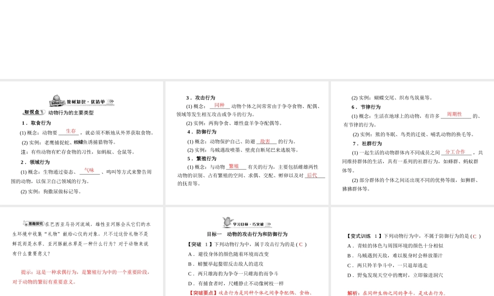 《随堂优化训练》2011年八年级生物上册 第5单元 第16章 第2节 动物行为的主要类型课件 北师大版