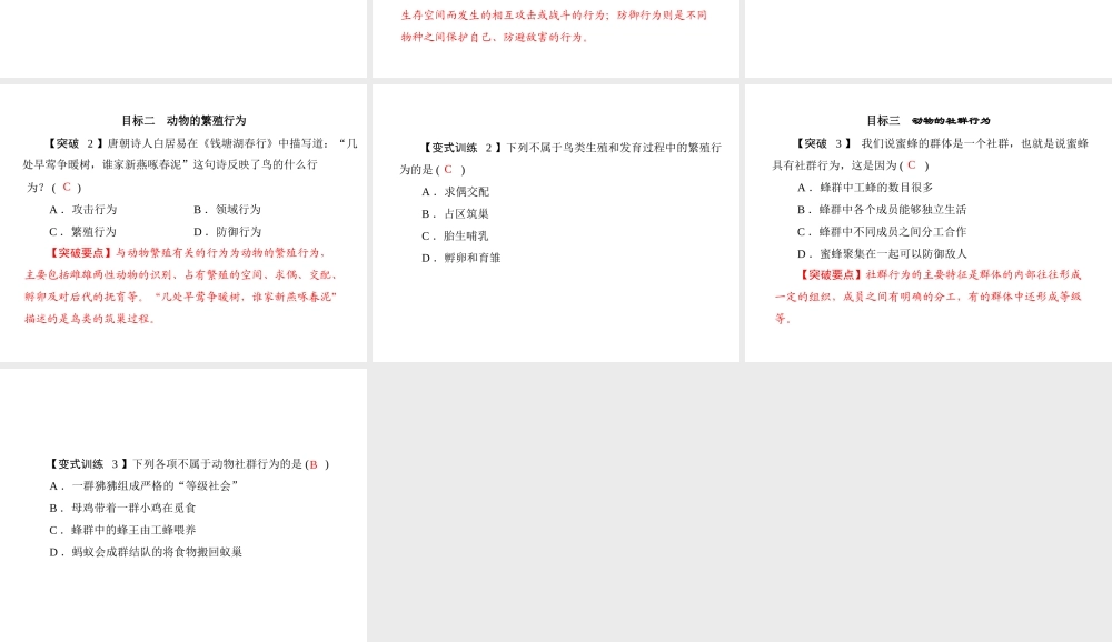 《随堂优化训练》2011年八年级生物上册 第5单元 第16章 第2节 动物行为的主要类型课件 北师大版