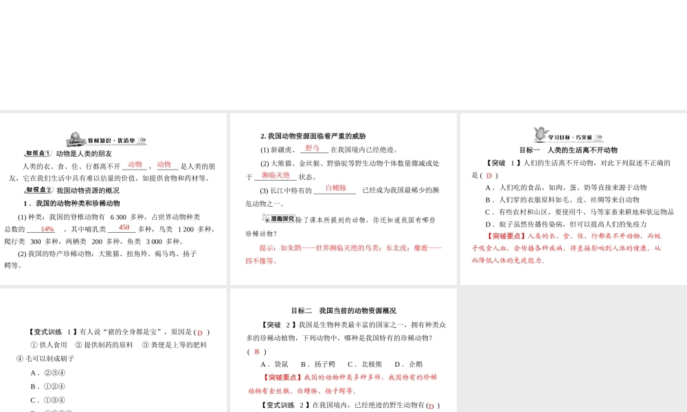《随堂优化训练》2011年八年级生物上册 第5单元 第17章 第2节 我国的动物资源课件 北师大版