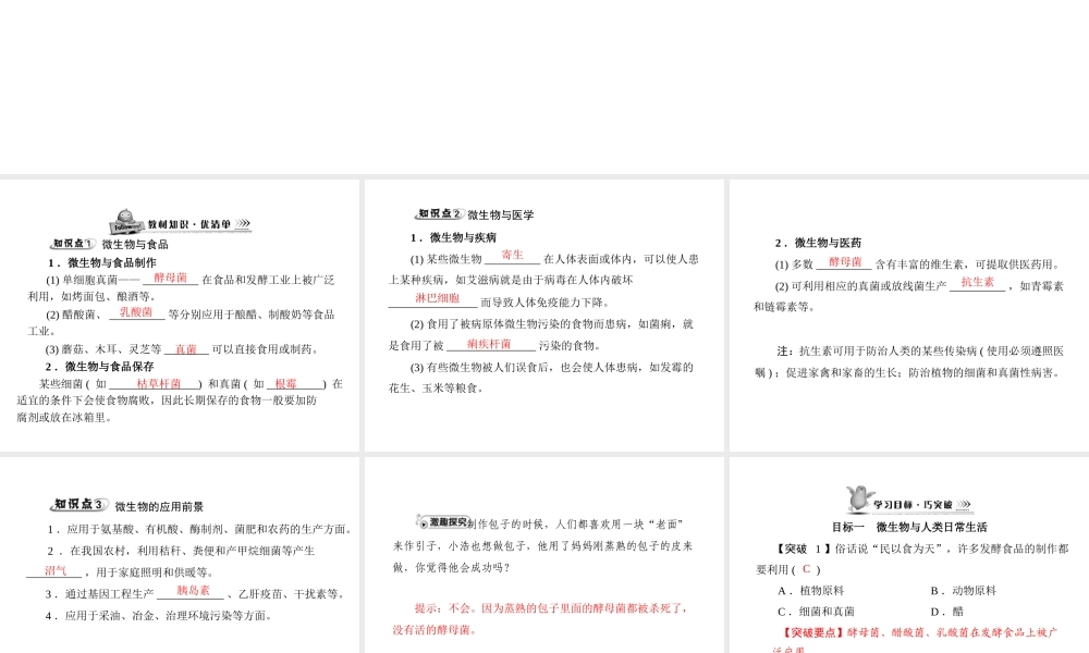 《随堂优化训练》2011年八年级生物上册 第5单元 第18章 第2节 微生物与人类的关系课件 北师大版