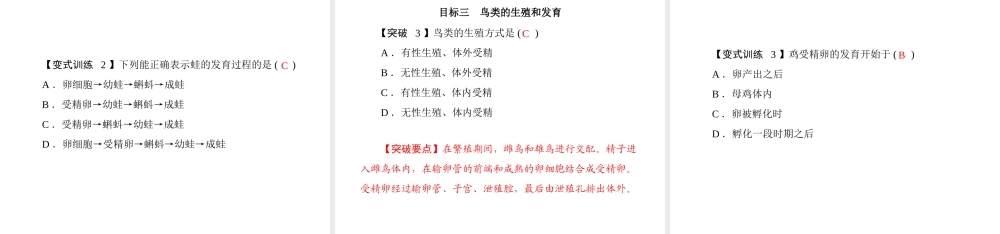 《随堂优化训练》2011年八年级生物上册 第6单元 第19章 第2节 动物的生殖和发育 配套课件 北师大版