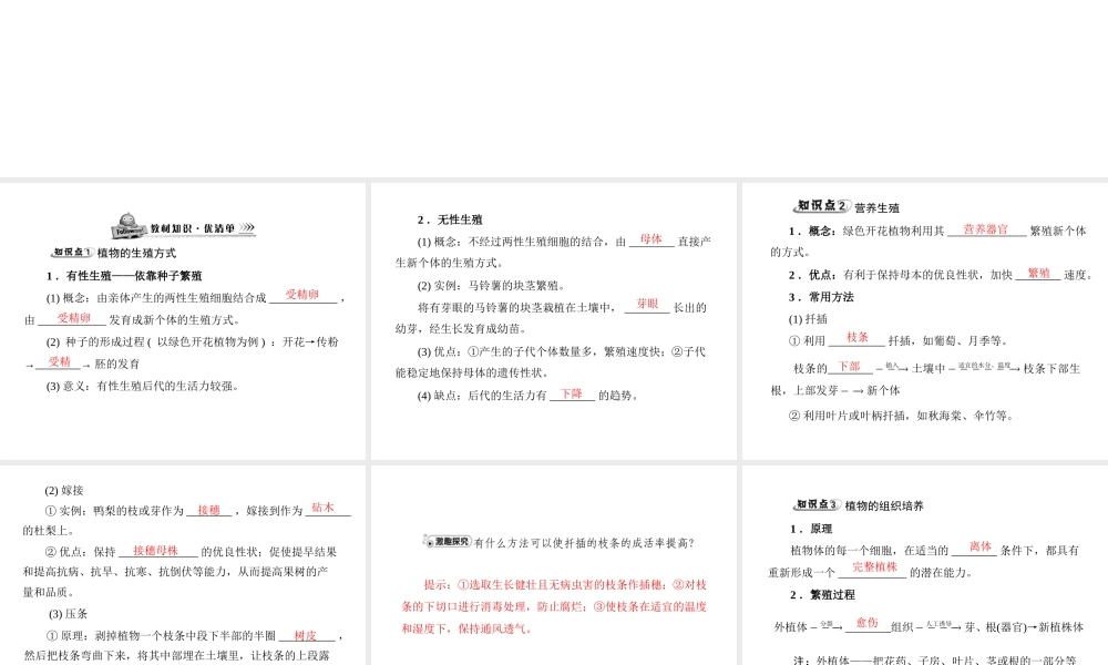 《随堂优化训练》2011年八年级生物上册 第6单元 第19章 第3节 其他生物的生殖 配套课件 北师大版