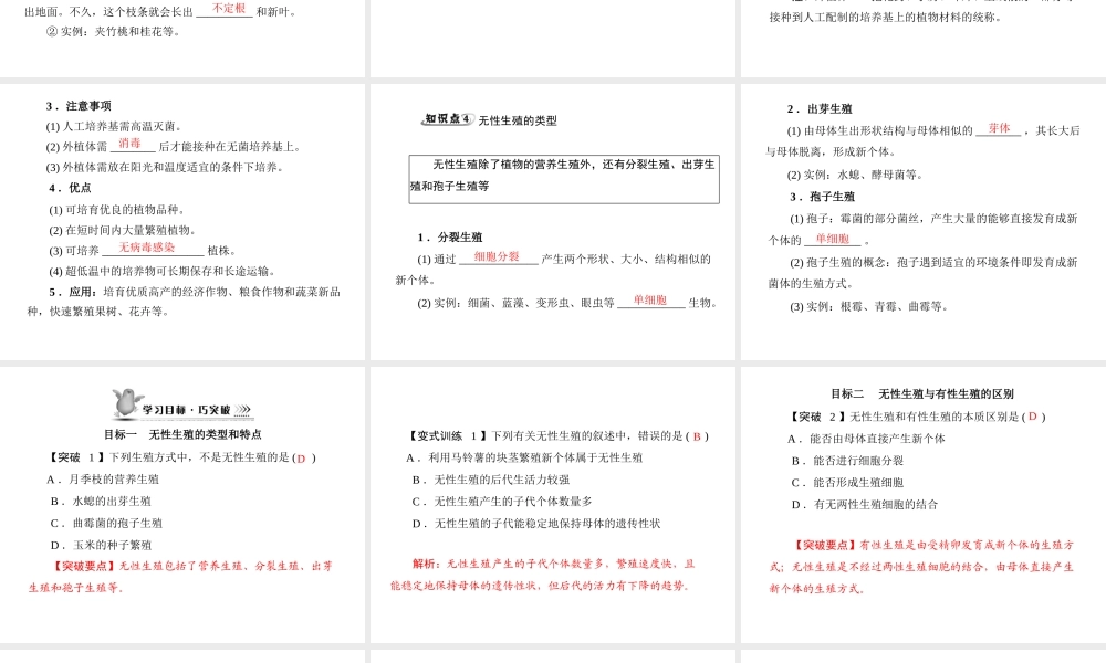 《随堂优化训练》2011年八年级生物上册 第6单元 第19章 第3节 其他生物的生殖 配套课件 北师大版
