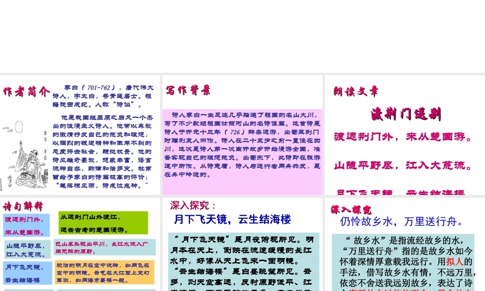 2级语文上册 第三单元 第12课《唐诗五首》渡荆门送别课件 新人教版
