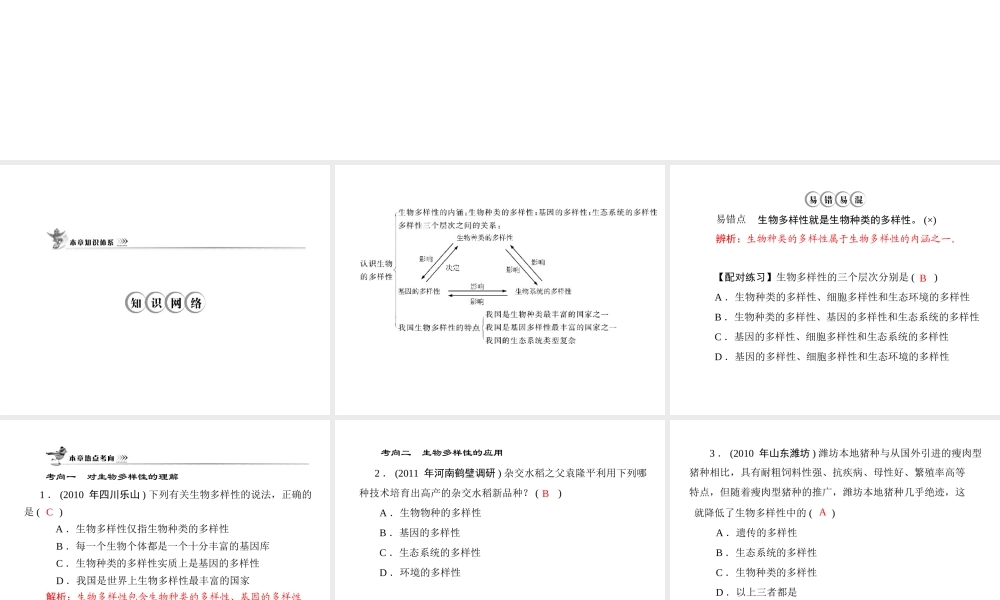 《随堂优化训练》2011年八年级生物上册 第六单元 第二章 认识生物的多样性 章末知识提升 配套课件 人教新课标版