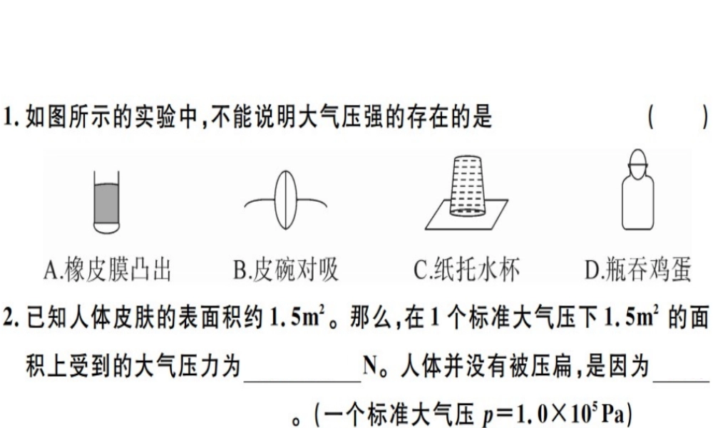 2019八年级物理下册 第九章 第3节 大气压强习题课件 （新版）新人教版