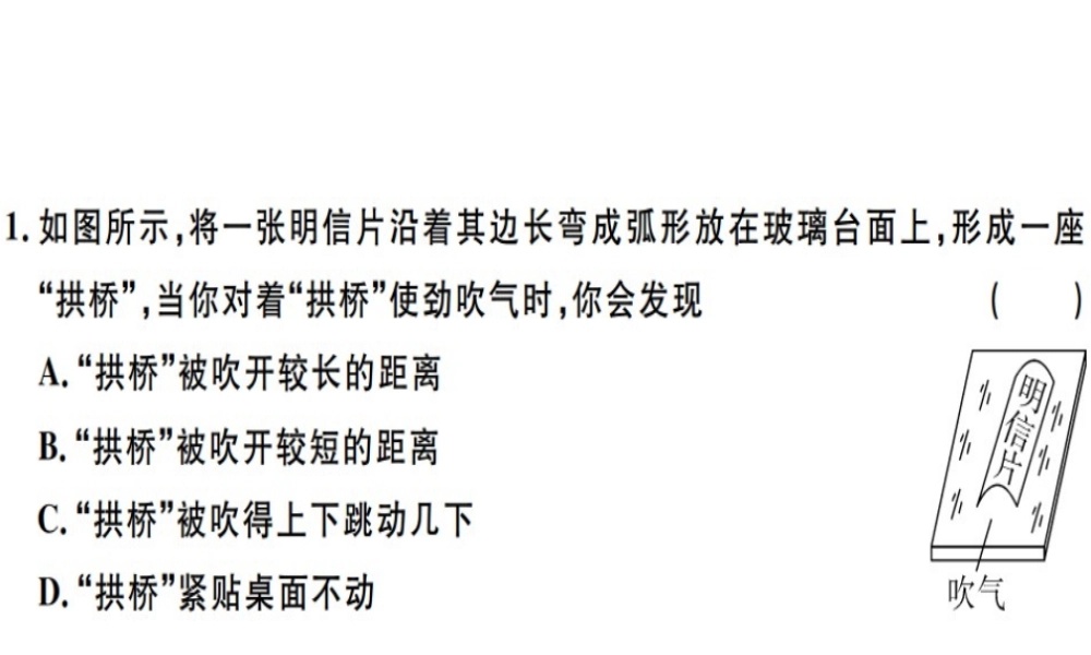 2019八年级物理下册 第九章 第4节 流体压强与流速的关系习题课件 （新版）新人教版