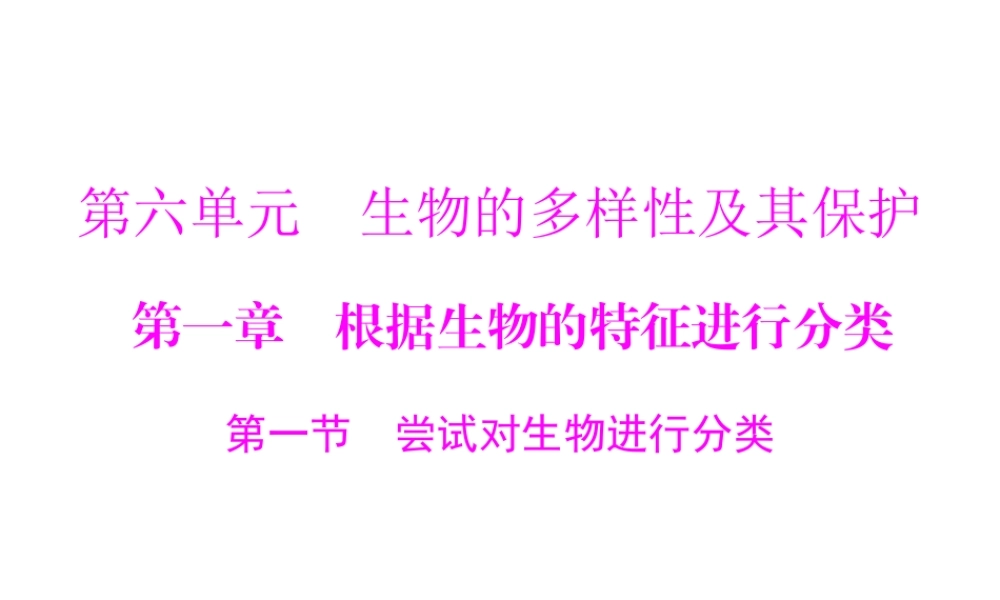 《随堂优化训练》2011年八年级生物上册 第六单元 第一章 根据生物的特征进行分类 第一节 尝试对生物进行分类 配套课件 人教新课标版
